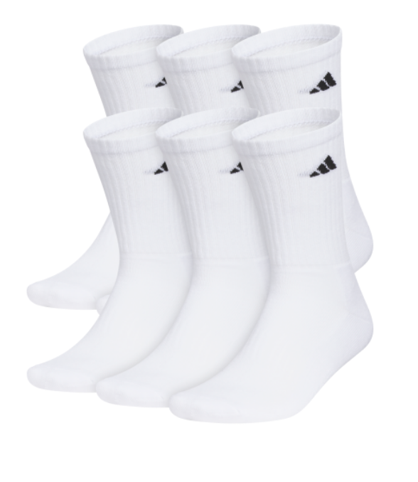 adidas Men's Classic Cushioned 6-Pack Crew - White Socks White Medium - Third Coast Soccer
