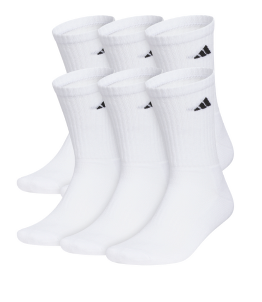 adidas Men's Classic Cushioned 6-Pack Crew - White Socks White Medium - Third Coast Soccer