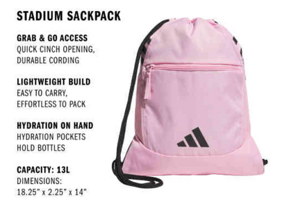adidas Stadium Sackpack - True Pink/Black Bags - Third Coast Soccer