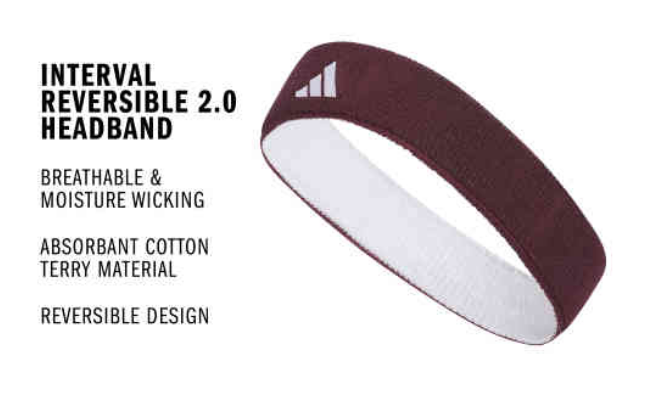 adidas Interval Reversible 2.0 Headband - Team Maroon/White Player Accessories - Third Coast Soccer