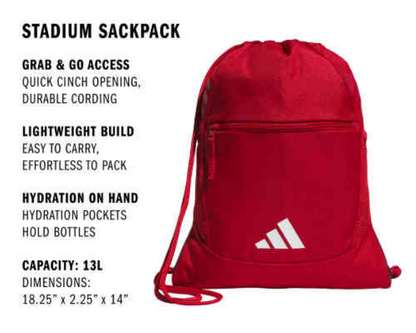 adidas Stadium Sackpack - Team Power Red/White Bags - Third Coast Soccer