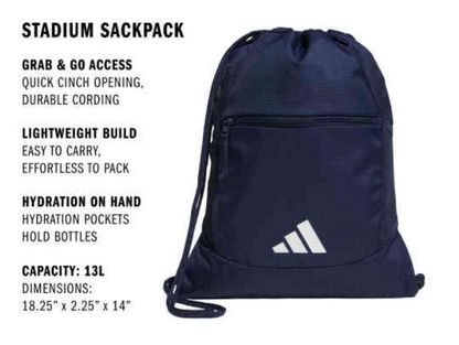 adidas Stadium Sackpack - Team Navy Blue/White Bags - Third Coast Soccer