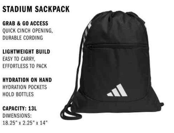 adidas Stadium Sackpack - Black Bags - Third Coast Soccer