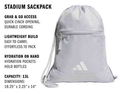 adidas Stadium Sackpack - Team Light Grey/White Bags - Third Coast Soccer