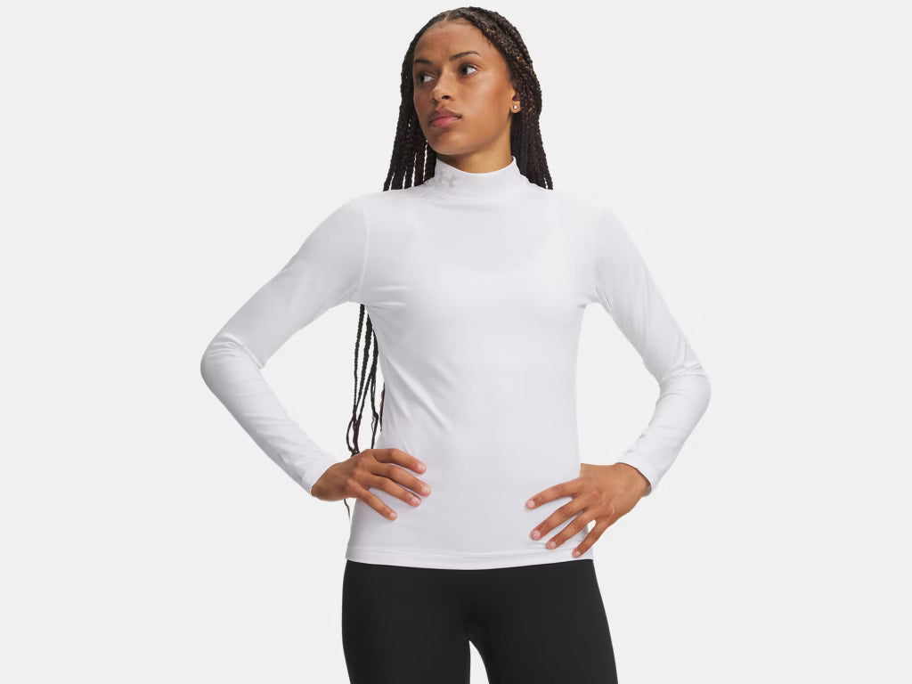 UA ColdGear® Women's Mock Long Sleeve Training Wear White Womens XSmall - Third Coast Soccer