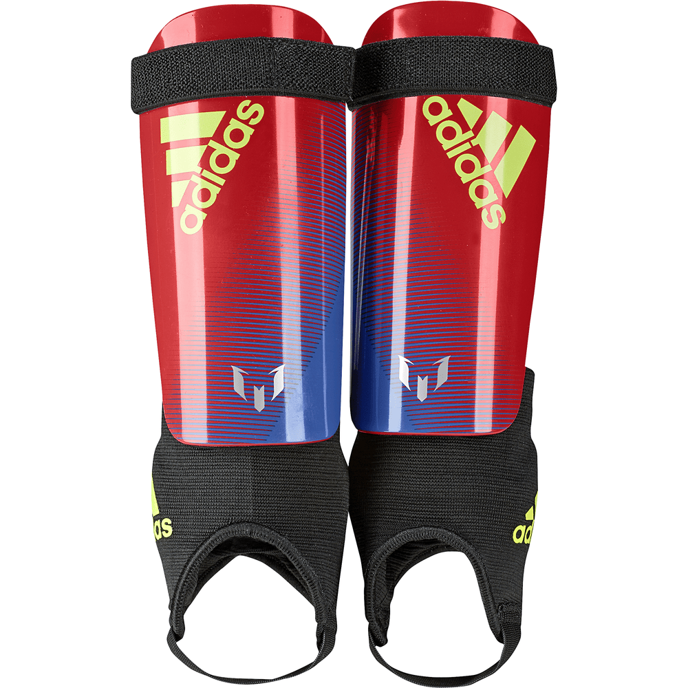 adidas Messi 10 Shinguard - Bold Blue/Active Red/Silver Metallic Youth Shinguards Small Blue/Red/Silver - Third Coast Soccer