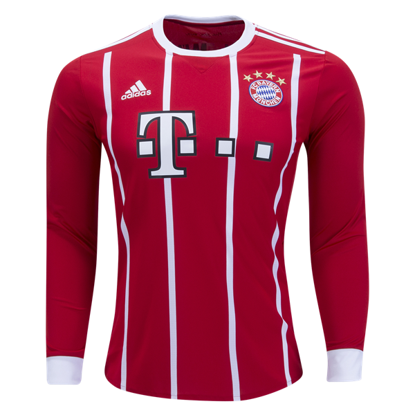 adidas Bayern Munich Home Long Sleeve Jersey 17/18 Club Replica Fcb True Red/White Mens Small - Third Coast Soccer