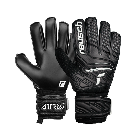 reusch Attrakt Solid Finger Support Junior GK Glove Goalkeeper Black/White Size 7 - Third Coast Soccer