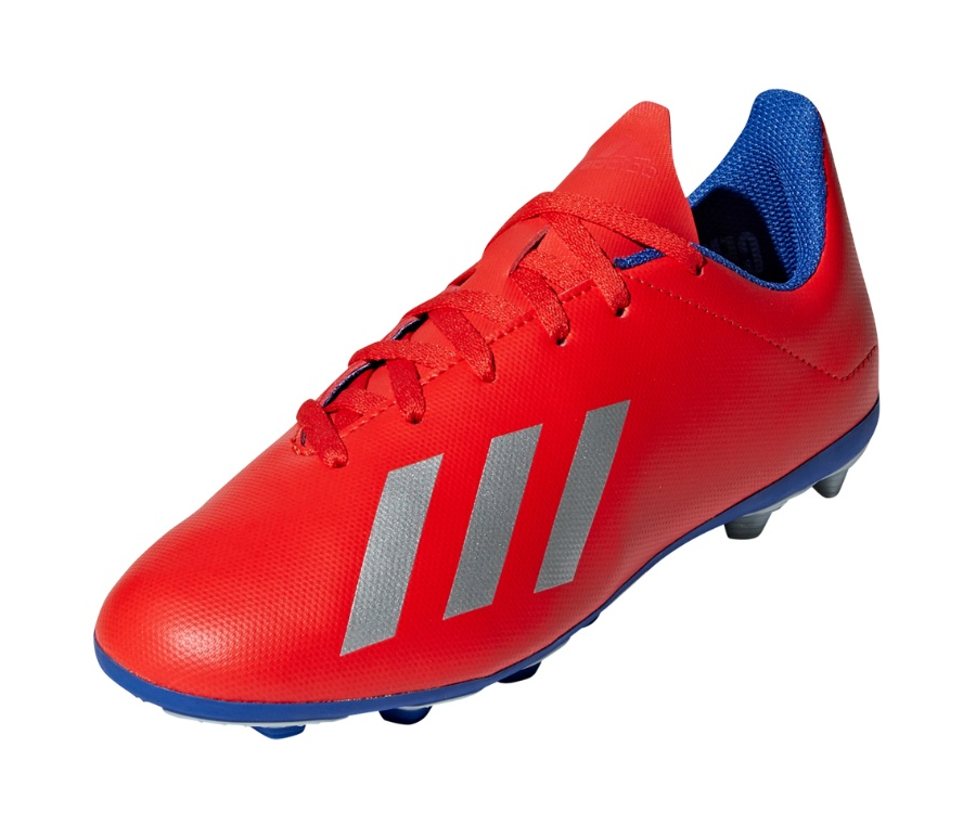 adidas Junior X 18.4 Fxg - Active Red/Silver Metallic/Bold Blue Youth Firm Ground Youth 1 Red/Silver/Blue - Third Coast Soccer