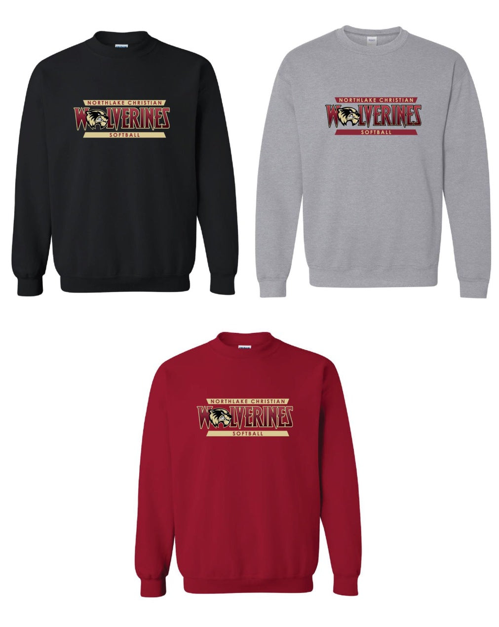 Northlake Christian Softball Crewneck Sweatshirt - Black, Sport Grey or Cardinal NCS Softball   - Third Coast Soccer