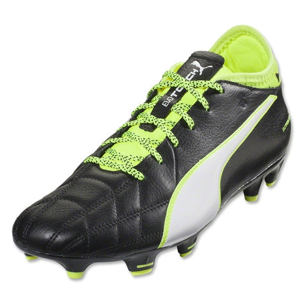 Puma Evotouch 3 Leather FG - Black/White/Safety Yellow Mens Firm Ground Black/White/Safety Yellow Mens 12.5 - Third Coast Soccer