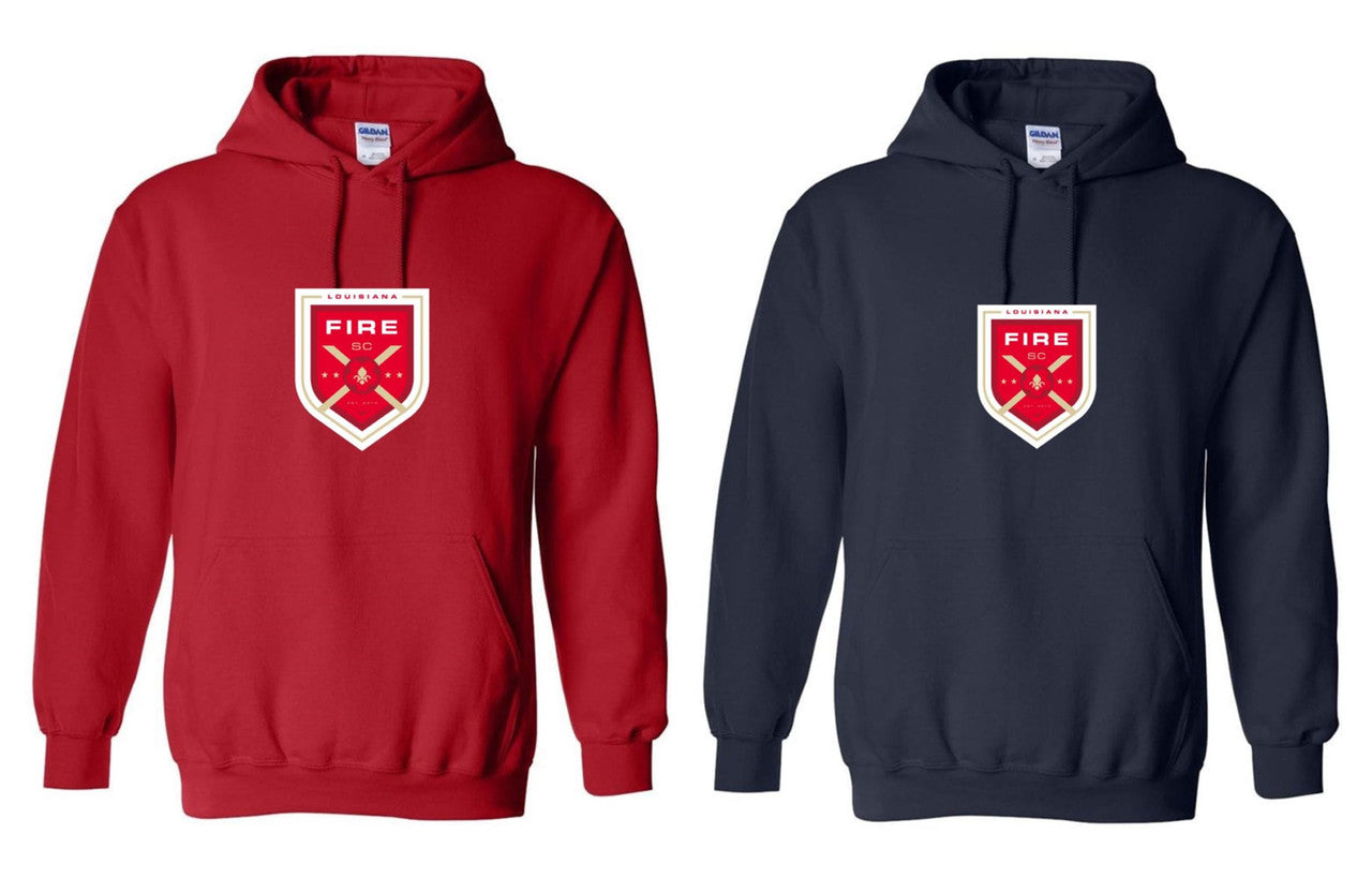 Louisiana Fire FC Shield Hoody - Navy and Red Louisiana Fire Spiritwear   - Third Coast Soccer