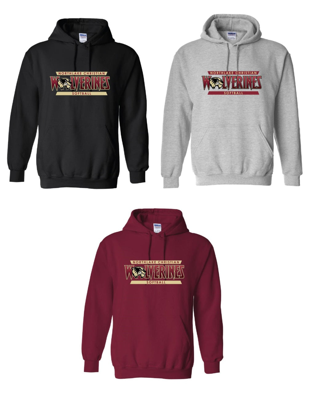 Northlake Christian Softball Hoody - Black, Sport Grey or Cardinal NCS Softball   - Third Coast Soccer