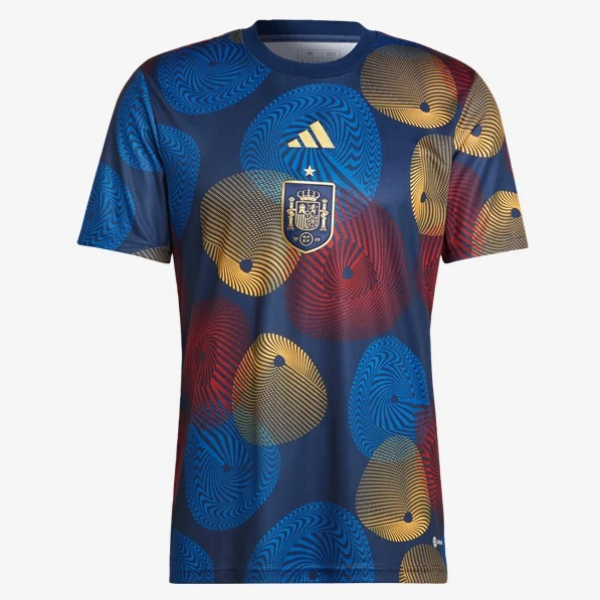 adidas Spain Prematch Jersey 2022 International Replica Closeout Mens Small Team Navy Blue/Red/Gold - Third Coast Soccer