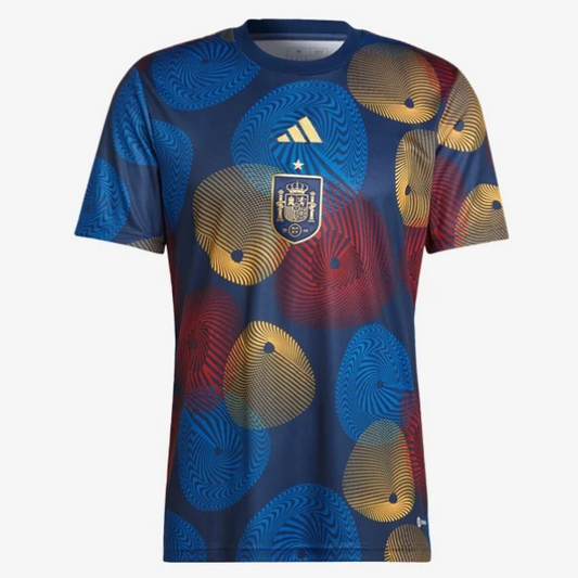 adidas Spain Prematch Jersey 2022 International Replica Closeout Mens Small Team Navy Blue/Red/Gold - Third Coast Soccer