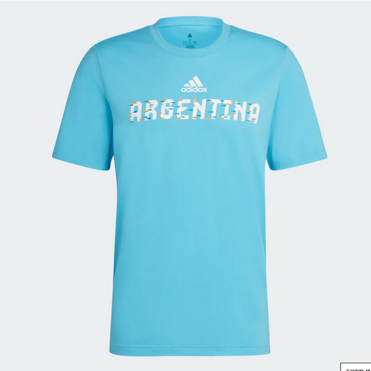 adidas Argentina World Cup 2022 Tee International Replica Bright Cyan Mens Small - Third Coast Soccer