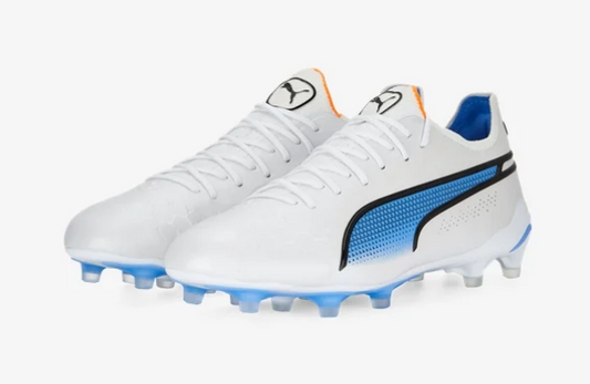 Puma King Ultimate FG/AG - White/Black/Blue Glimmer Mens Footwear Mens 6.5 White/Black/Blue Glimmer - Third Coast Soccer