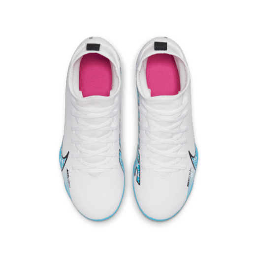Nike Junior Mercurial Superfly 9 Club FG - White/Baltic Blue/Pink Blast Youth Footwear Youth 2.5 White/Baltic Blue/Pink Blast - Third Coast Soccer
