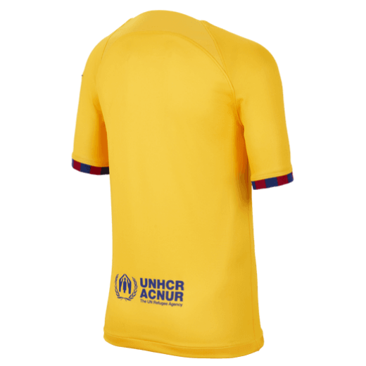 Nike Youth FC Barcelona Fourth Jersey 23/24 Club Replica Amarillo/University Red/Royal Youth Medium - Third Coast Soccer