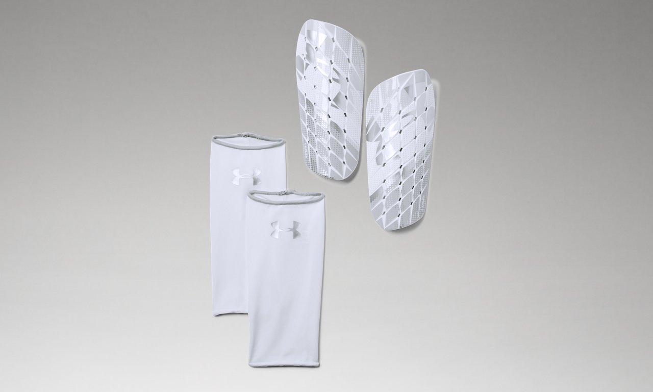 Under Armour Flex Pro Shinguard - White/Grey Adult Shinguards White/Grey Small - Third Coast Soccer