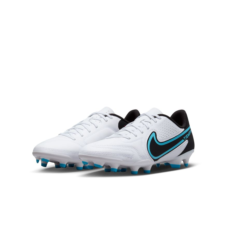 Nike Junior Tiempo Legend 9 Club FG - White/Black/Baltic Blue Youth Firm Ground White/Black/Baltic Blue/Pink Youth 1 - Third Coast Soccer