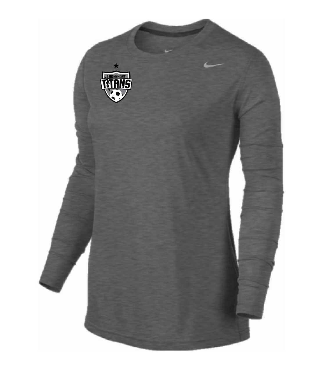 Nike Lakeshore Women's LS Team Legend Crew Training Wear Carbon Heather Womens Small - Third Coast Soccer
