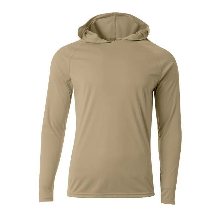 A4 Cooling Performance Long Sleeve Hooded Tee T-Shirts Sand Mens Small - Third Coast Soccer