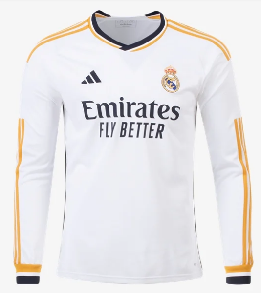 adidas Real Madrid Home Long Sleeve Jersey 23/24 Club Replica   - Third Coast Soccer