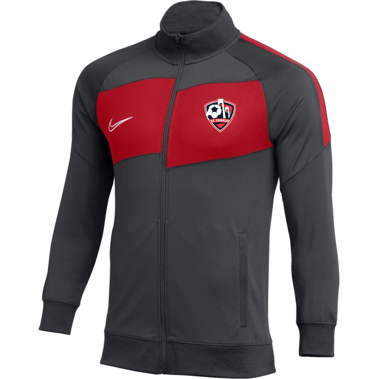 Nike SCSL Youth Academy Pro Jacket - Anthracite/University Red St. Charles Soccer League Anthracite/University Red Youth Small - Third Coast Soccer