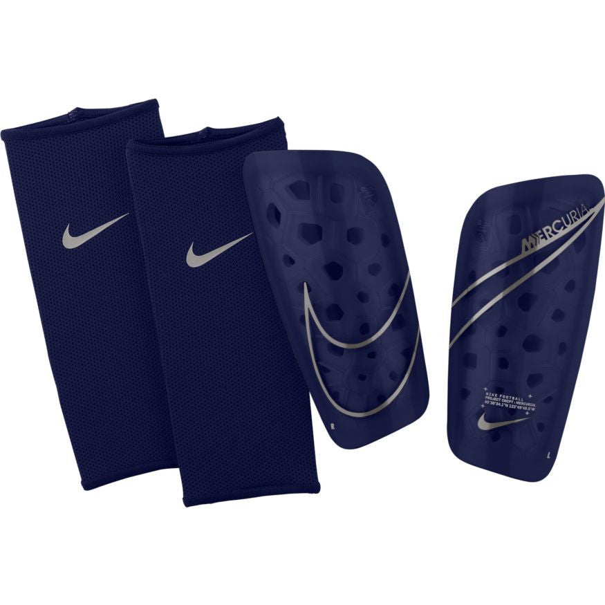 Nike Mercurial Lite Shinguard - Blue Void/Metallic Silver Adult Shinguards Blue Void/Metallic Silver Small - Third Coast Soccer
