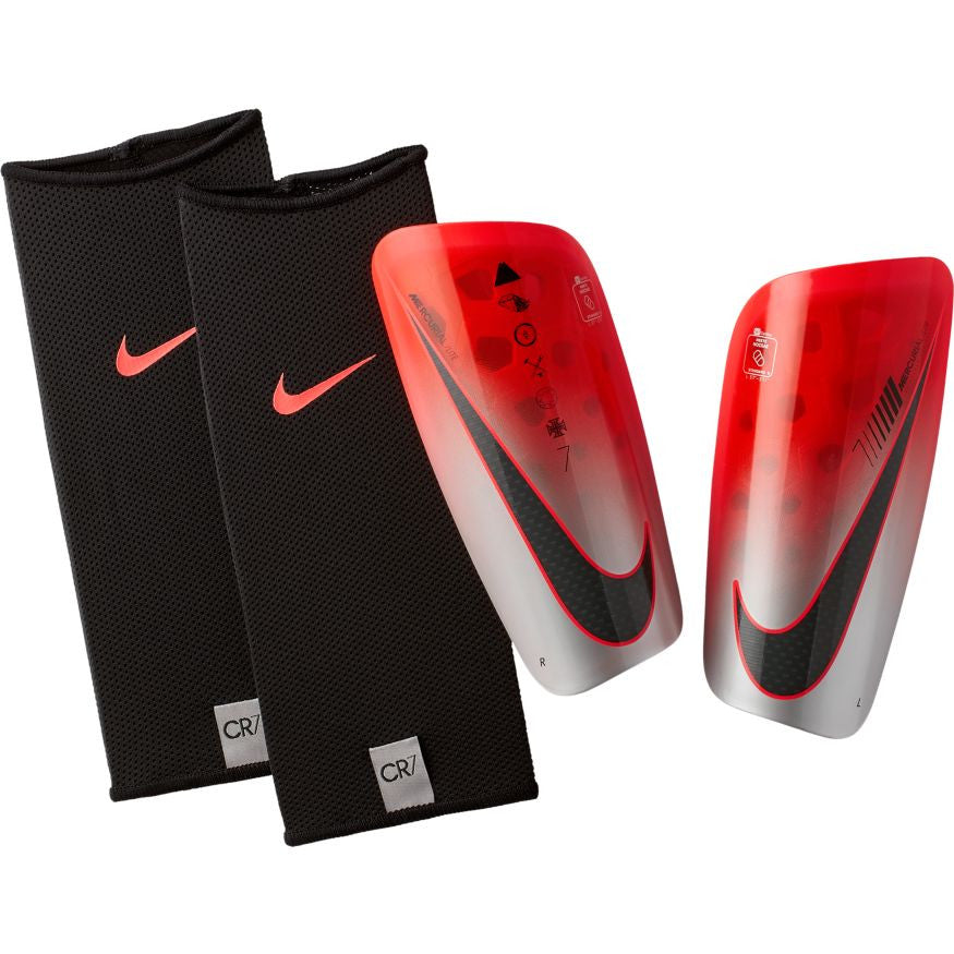 Nike Cr7 Mercurial Lite Shinguard - Flash Crimson/Silver/Black Adult Shinguards Small Bright Crimson/Black - Third Coast Soccer