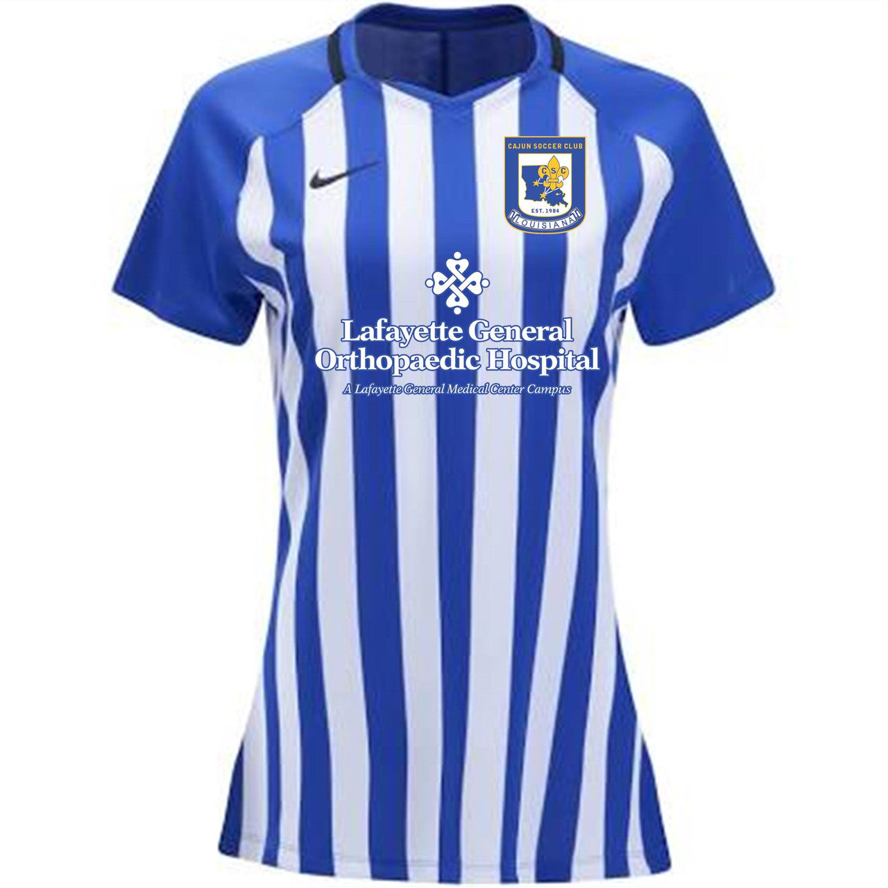 Nike CSC Women's Striped Division II Jersey Cajun Soccer Club Royal/White Womens Extra Small - Third Coast Soccer